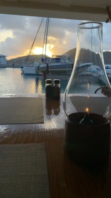 Lagoon view with boat at Sint Maarten restaurant